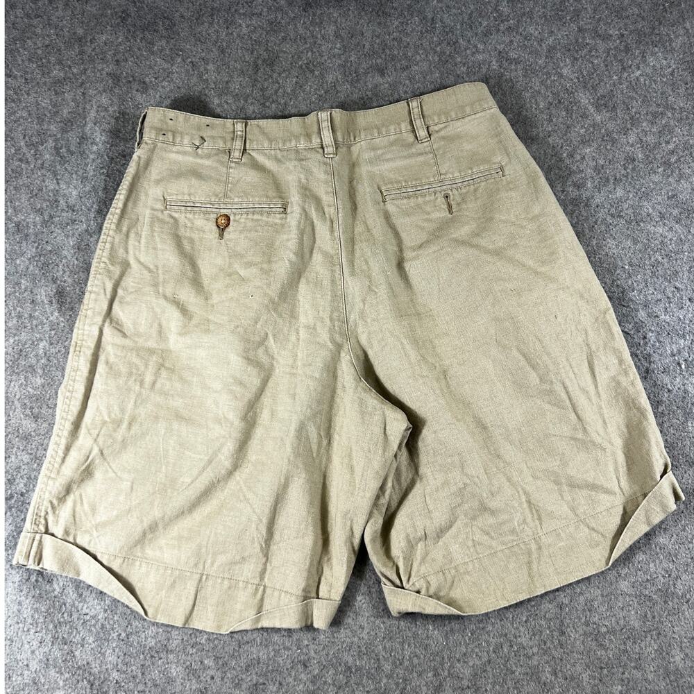 Cambridge Classics Chino Shorts Mens 34 Brown Linen Blend Pleated Casual Summer